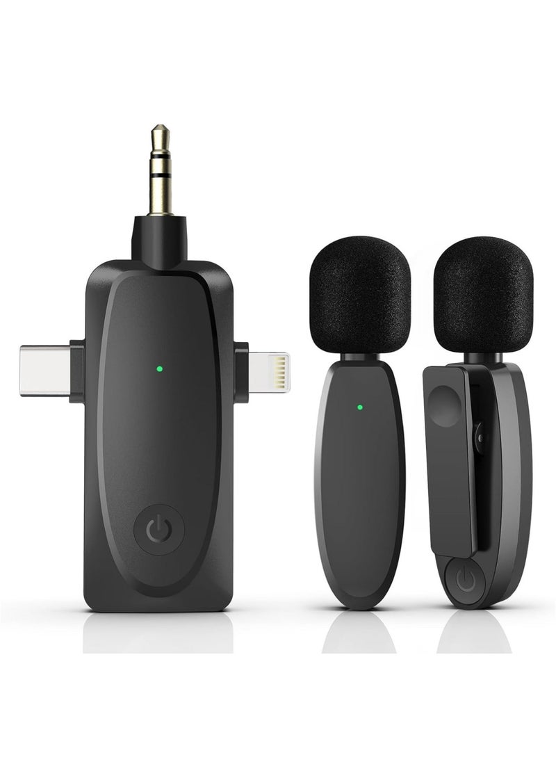 Generic 3-in-1 Wireless Lavalier Microphone for iPhone, Android, Camera and Laptop, 2.4G Ultra-Low Delay Double Mini Microphone Lapel Mic with Noise Reduction for Video Recording, Vlog, YouTube, TikTok  - Image 1