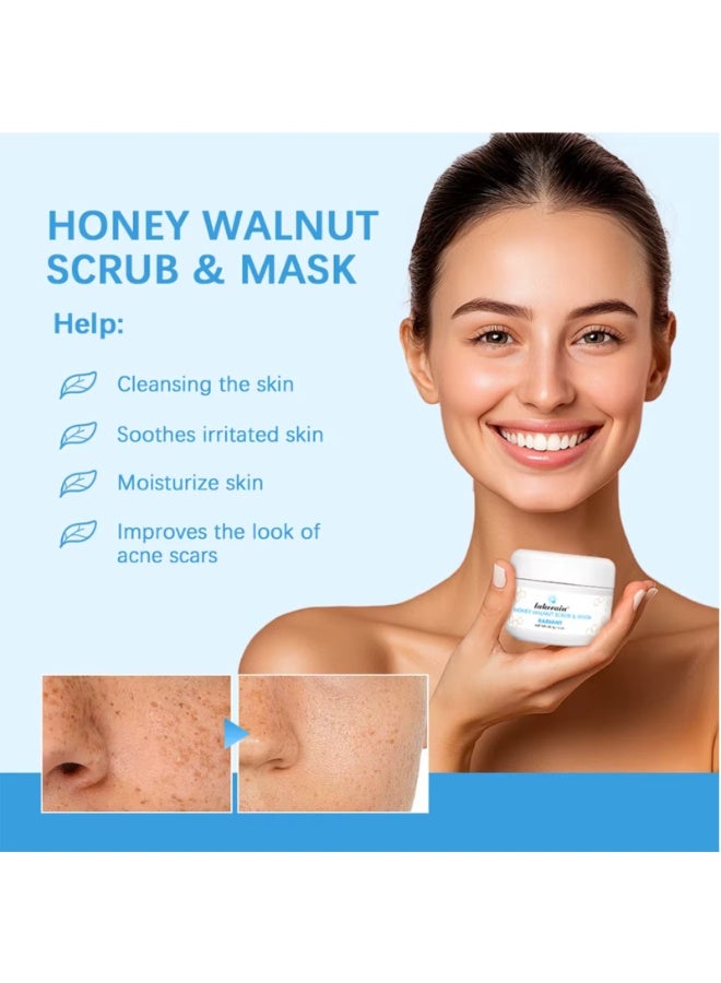 lakerain Honey Walnut Scrub and Mask 56.7g Improve Scar and Acne with Honey and Aloe Vera Extract for All Skin Types Deep Cleansing Moisturizing Skin Lightening Soothing Facial Scrub - Image 3