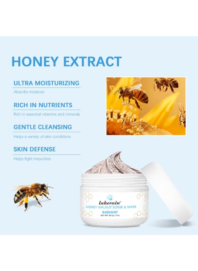 lakerain Honey Walnut Scrub and Mask 56.7g Improve Scar and Acne with Honey and Aloe Vera Extract for All Skin Types Deep Cleansing Moisturizing Skin Lightening Soothing Facial Scrub - Image 4