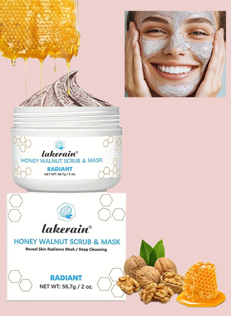 lakerain Honey Walnut Scrub and Mask 56.7g Improve Scar and Acne with Honey and Aloe Vera Extract for All Skin Types Deep Cleansing Moisturizing Skin Lightening Soothing Facial Scrub - Image 1