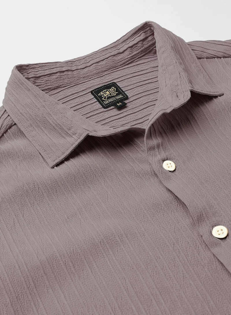 كامبوس سوترا Men's Ash Grey Self-Design Striped Shirt