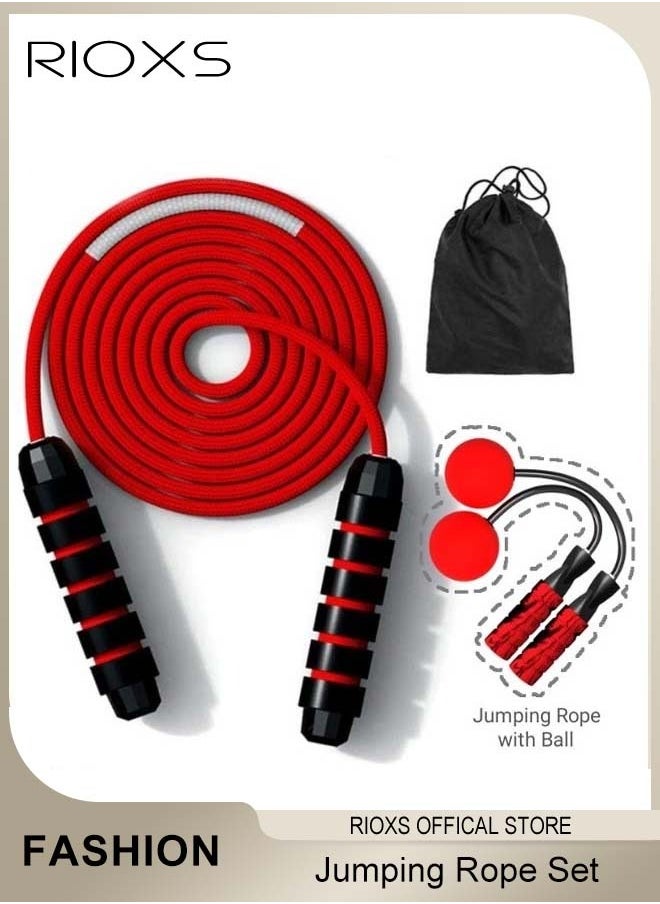 RIOXS Jump Rope Set for Workout with Storage bag Adjustable Skip Rope for Adult and Kids Tangle-Free Cable with Ball Bearings and Pouch Jumping Rope for Exercise Workout  - Image 1