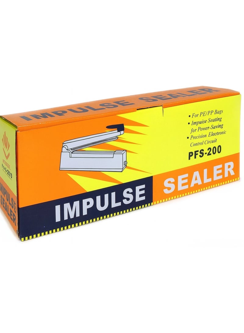 Impulse Sealer PFS-200 | 8-inch Heat Sealing Machine for Plastic & Poly Bags | 220-240V | 210W Power | Adjustable Timer | Professional Manual Bag Sealer - Image 4