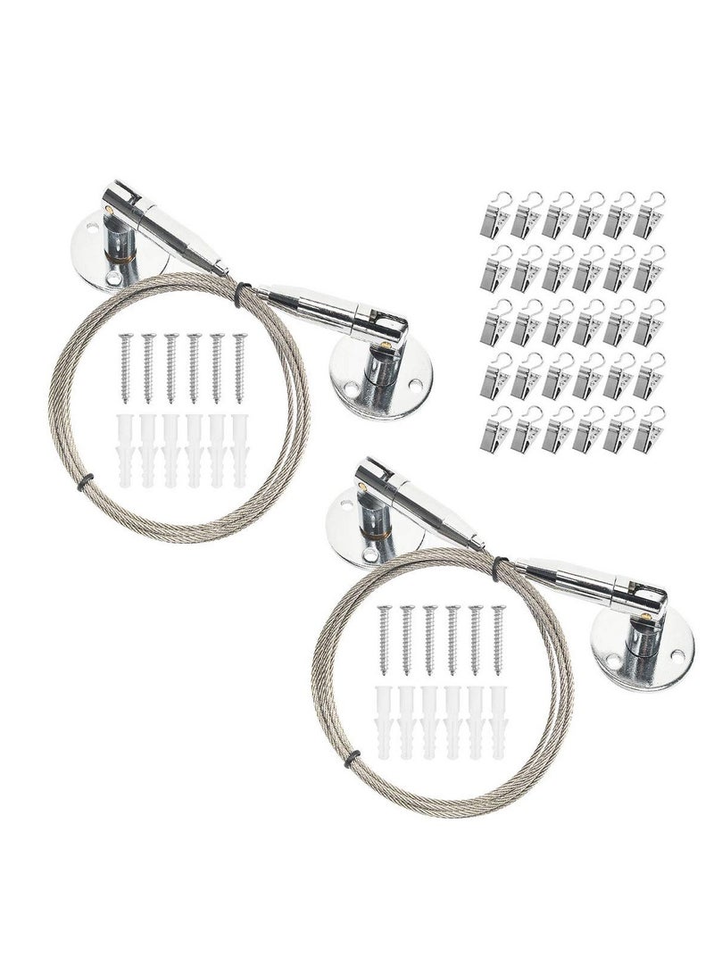 Kids Art Hanging Wire Organizer with 30 Clips 2 Pcs Adjustable Project Wall Display with 6.5 ft Long Stainless Steel Rustless Cable for Tapestry Kids Crafts Wall Decor Picture Hanging Kit - Image 1