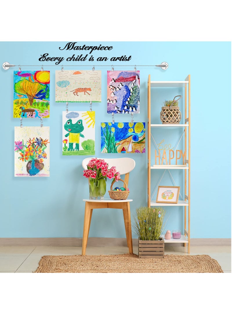 Kids Art Hanging Wire Organizer with 30 Clips 2 Pcs Adjustable Project Wall Display with 6.5 ft Long Stainless Steel Rustless Cable for Tapestry Kids Crafts Wall Decor Picture Hanging Kit - Image 4