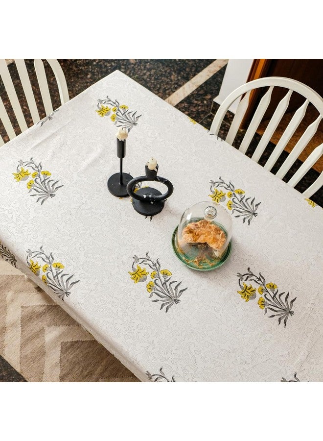 THE YARD HOUSE Wipeable & Anti-slip Hand Block Printed Cotton Table Cover - Ochre Falling Flower (Rectangle 4 Seater, 122cm X183cm) - Protects Against Spills & Scratches | Family Dining, Party,Gifting - Image 3