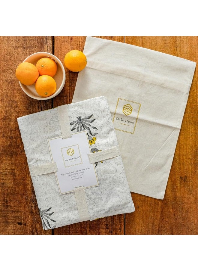 THE YARD HOUSE Wipeable & Anti-slip Hand Block Printed Cotton Table Cover - Ochre Falling Flower (Rectangle 4 Seater, 122cm X183cm) - Protects Against Spills & Scratches | Family Dining, Party,Gifting - Image 4