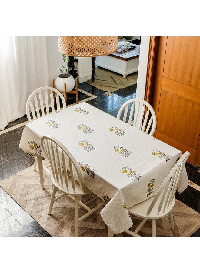THE YARD HOUSE Wipeable & Anti-slip Hand Block Printed Cotton Table Cover - Ochre Falling Flower (Rectangle 4 Seater, 122cm X183cm) - Protects Against Spills & Scratches | Family Dining, Party,Gifting - Image 2