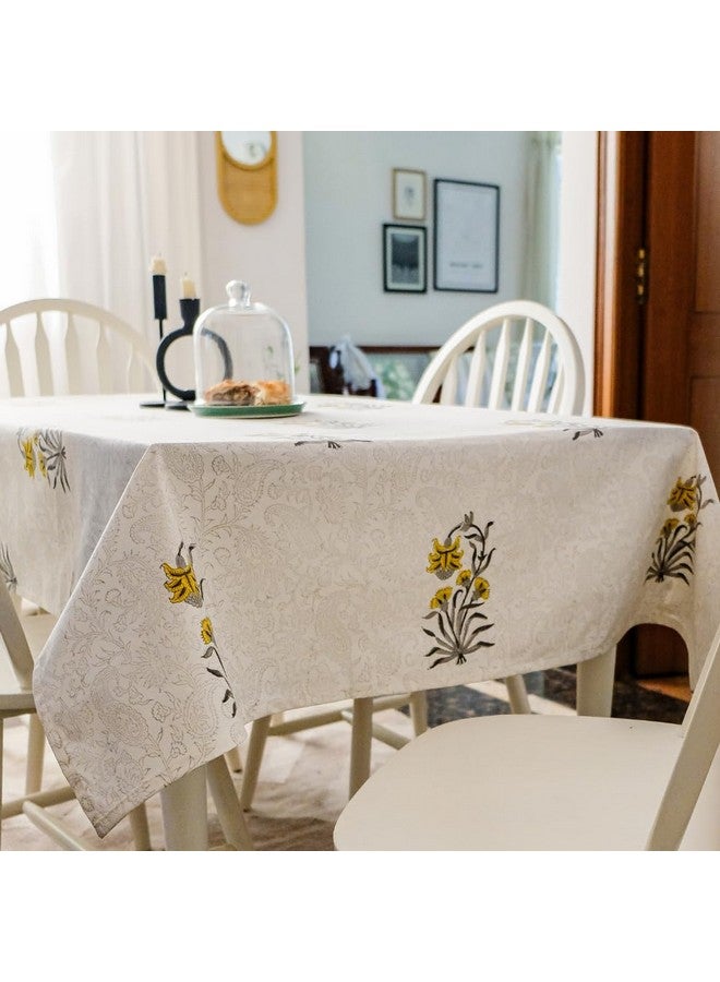 THE YARD HOUSE Wipeable & Anti-slip Hand Block Printed Cotton Table Cover - Ochre Falling Flower (Rectangle 4 Seater, 122cm X183cm) - Protects Against Spills & Scratches | Family Dining, Party,Gifting - Image 1