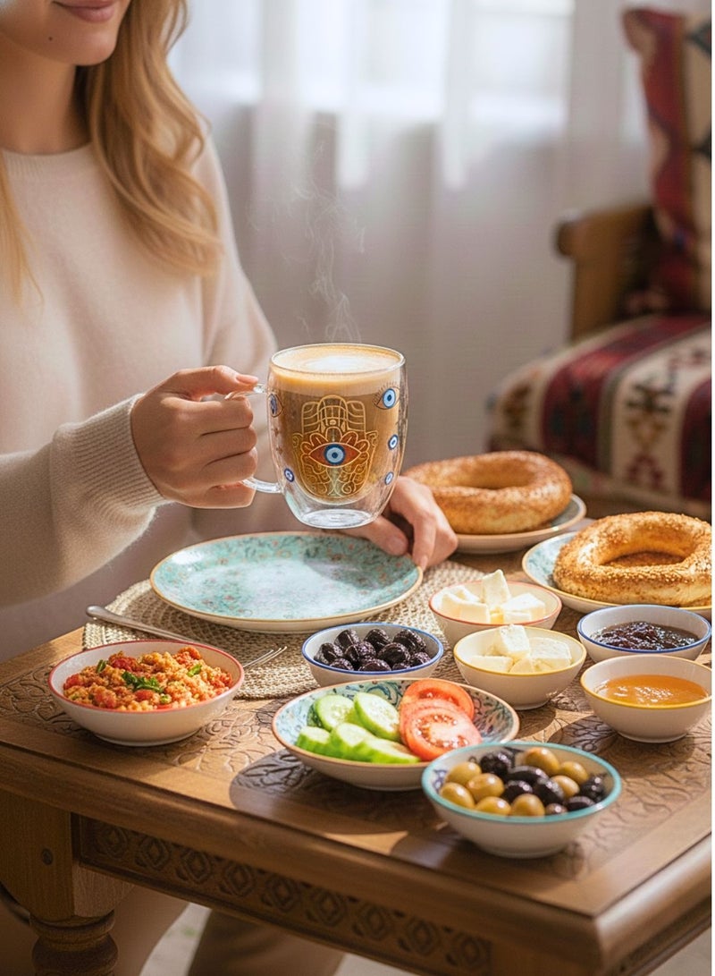 1Chase Borosilicate Double Wall Evil Eye Theme Printed Drinking Coffee Tea Mug Glasses, 350ML, Set of 2 - Image 3