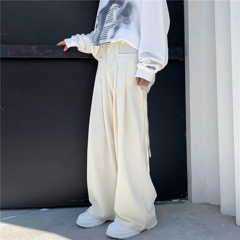 Hong Kong Style Retro Design Sense Strap Pants Men'S And Women'S High Street Couples Straight Leg Wide Leg Casual Trendy Pants - Image 2