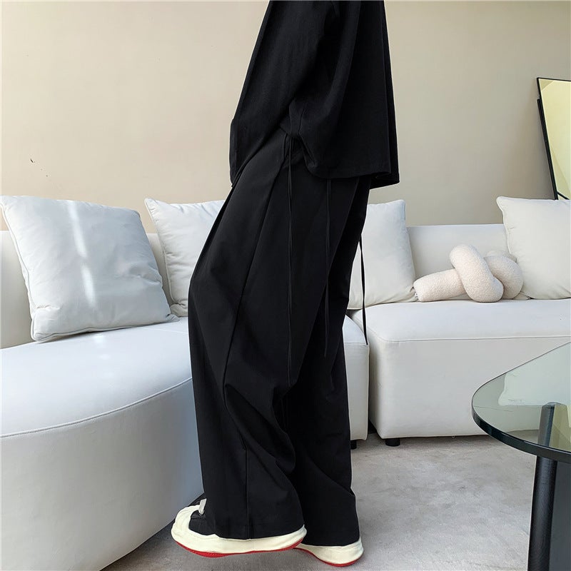 Hong Kong Style Retro Design Sense Strap Pants Men'S And Women'S High Street Couples Straight Leg Wide Leg Casual Trendy Pants - Image 1