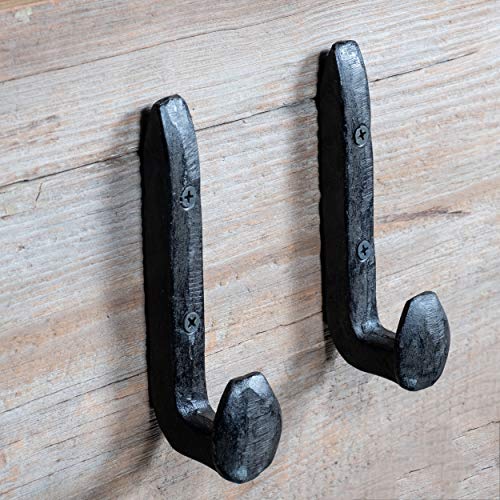 Rustic State Puntal Wall Mount Cast Iron Hooks Coat Towel Bag Hat Hanger Multiuse Entryway Railroad Spike Rack Black Set of 2 - Image 4
