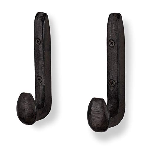 Rustic State Puntal Wall Mount Cast Iron Hooks Coat Towel Bag Hat Hanger Multiuse Entryway Railroad Spike Rack Black Set of 2 - Image 1