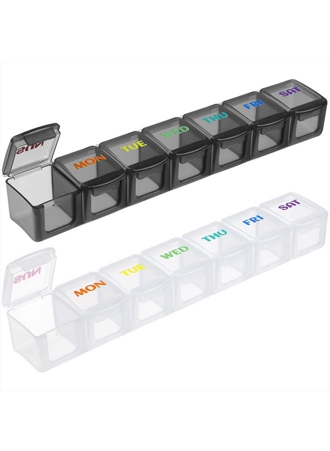 redriver Weekly Pill Organizer Travel Pill Organizer Pill Box 7 Day Large Compartments BPA Free Portable Easy to Clean for Vitamin Fish Oil Cod Liver Oil Medicine Supplements 2pcs Black+White - Image 1