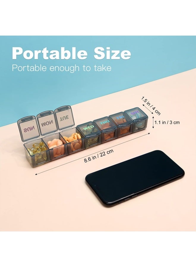 redriver Weekly Pill Organizer Travel Pill Organizer Pill Box 7 Day Large Compartments BPA Free Portable Easy to Clean for Vitamin Fish Oil Cod Liver Oil Medicine Supplements 2pcs Black+White - Image 3