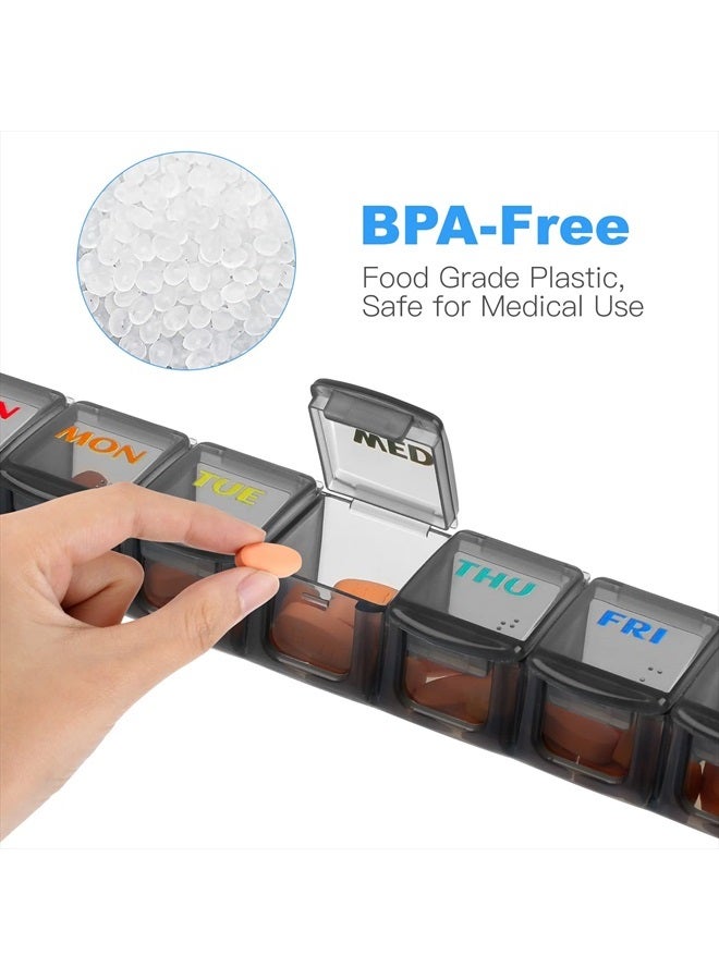 redriver Weekly Pill Organizer Travel Pill Organizer Pill Box 7 Day Large Compartments BPA Free Portable Easy to Clean for Vitamin Fish Oil Cod Liver Oil Medicine Supplements 2pcs Black+White - Image 2