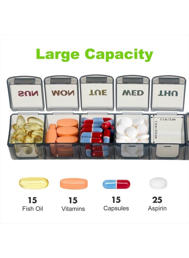 redriver Weekly Pill Organizer Travel Pill Organizer Pill Box 7 Day Large Compartments BPA Free Portable Easy to Clean for Vitamin Fish Oil Cod Liver Oil Medicine Supplements 2pcs Black+White - Image 4