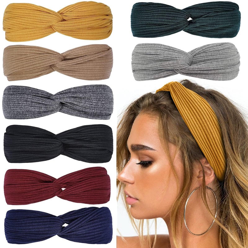 Huachi Headbands for Women Twist Knotted Women Head Bands Boho Stretchy Hair Bands Non Slip for Girls Criss Cross Turban Plain Headwrap Yoga Workout Vintage Hair Accessories Solid Color