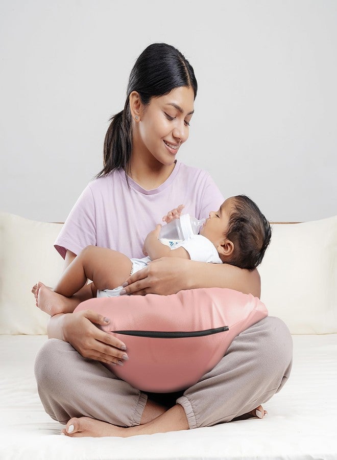 Wakefit Feeding Pillow for New Born Baby | 3 Months Warranty | 5 in 1 Nursing Pillow with Belt and Hoop for Breastfeeding with Velvet Removable Cover | Pink - Image 2
