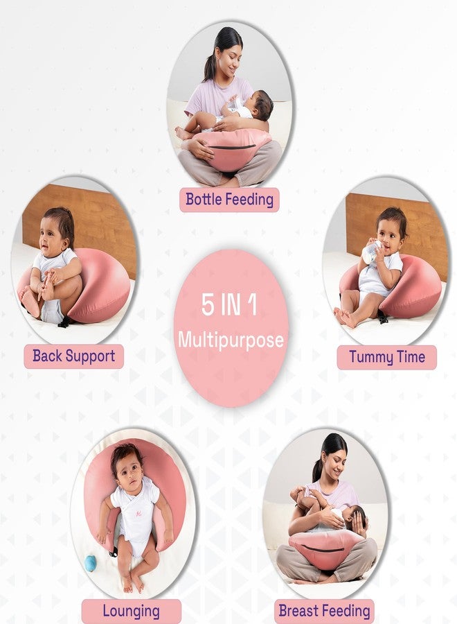 Wakefit Feeding Pillow for New Born Baby | 3 Months Warranty | 5 in 1 Nursing Pillow with Belt and Hoop for Breastfeeding with Velvet Removable Cover | Pink - Image 4