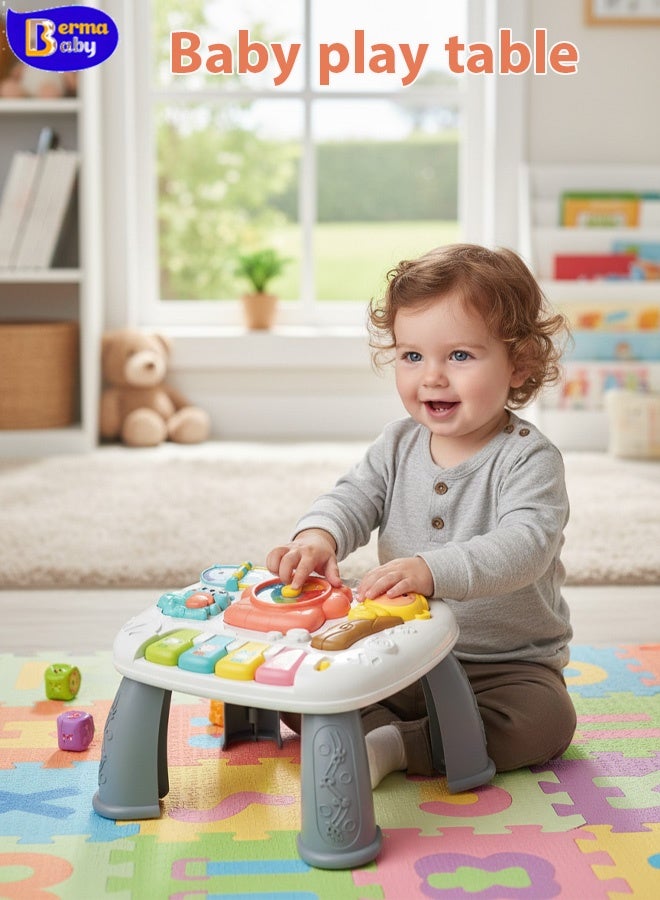 Berma Baby طاولة تعلم موسيقية، ألعاب موسيقية، ألعاب أطفال (من 6 إلى 12 شهرًا)، طاولة أنشطة للأطفال من عمر 6 إلى 12 شهرًا، ومن عمر 1 إلى 3 سنوات - مركز أنشطة التعليم المبكر - هدايا عيد ميلاد للأطفال الصغار - Image 1