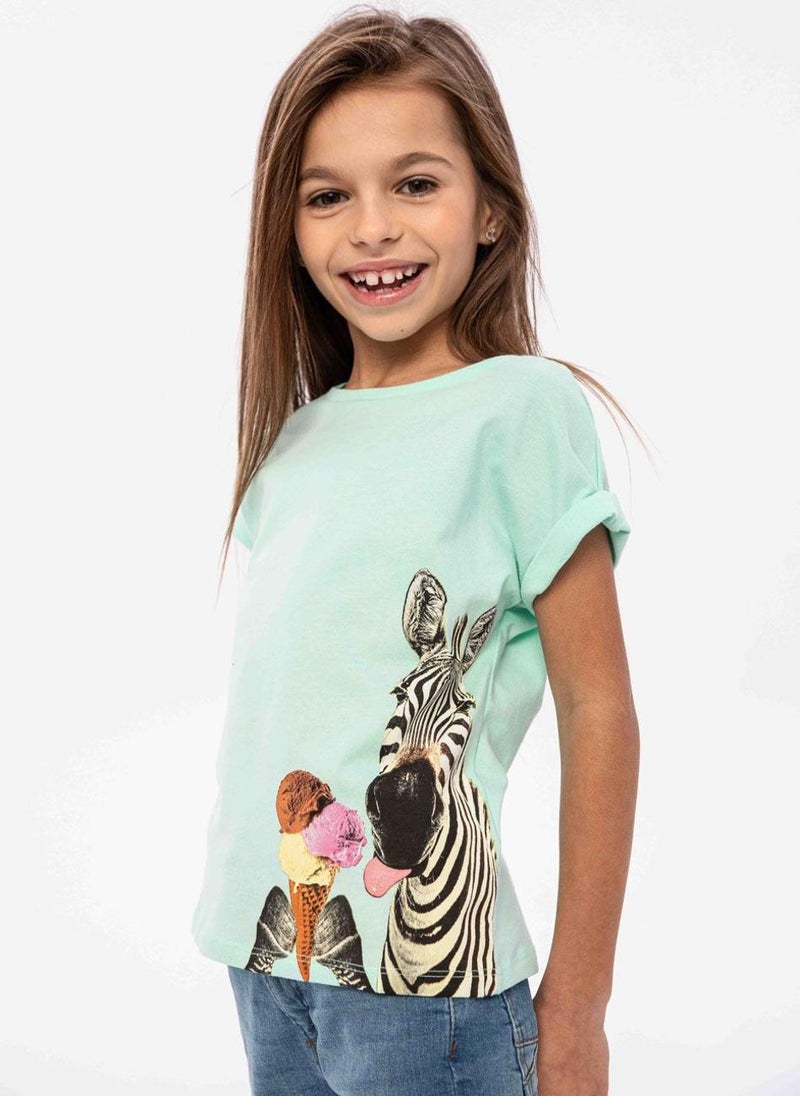 MINOTI Girls graphic t-shirt short sleeves mint - Image 1