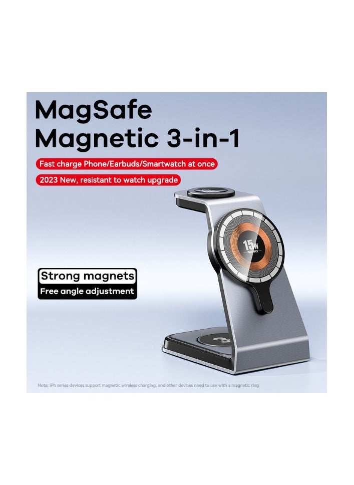 REMAX 3-in-1 Magnetic Wireless Charging Stand – 20.5W Fast Charge, Aluminum Alloy Holder for Smartphones, Earbuds & Smartwatches, USB-C Input  - Image 2