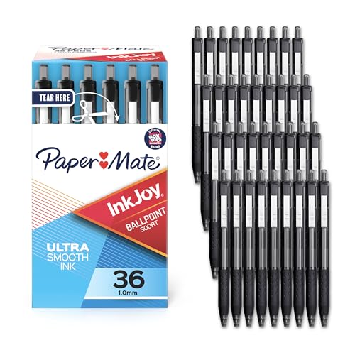 Paper Mate InkJoy 300RT Retractable Ballpoint Pens Medium Point 10mm Black Pack of 36 Ideal for Office Supplies Journaling and Writing Accessories