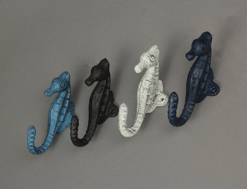 Zeckos Set of 4 Coastal Cast Iron Seahorse Wall Hooks - Decorative Ocean Hooks for Towels, Bags, and More - Easy Installation - Vibrant Colors - 5 Inches High - Image 5