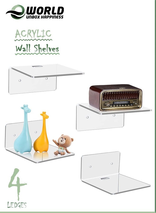 Eworld Set of 4 Small Acrylic Floating Shelves, Versatile Display Ledges for Stylish Storage and decor, Mini Wall Shelves with 2 Installation Options (Adhesive or Screw-In) - Image 1