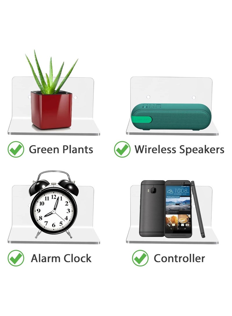 Eworld Set of 4 Small Acrylic Floating Shelves, Versatile Display Ledges for Stylish Storage and decor, Mini Wall Shelves with 2 Installation Options (Adhesive or Screw-In) - Image 3