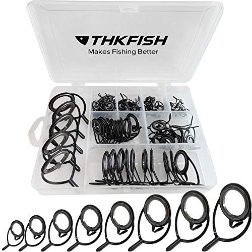 THKFISH Fishing Rod Guides Fishing Rod Repair Kit BaitcastingSpinning Rod Guides Ceramics Stainless Steel Carbon Guide Repair Black Frame 75pcs
