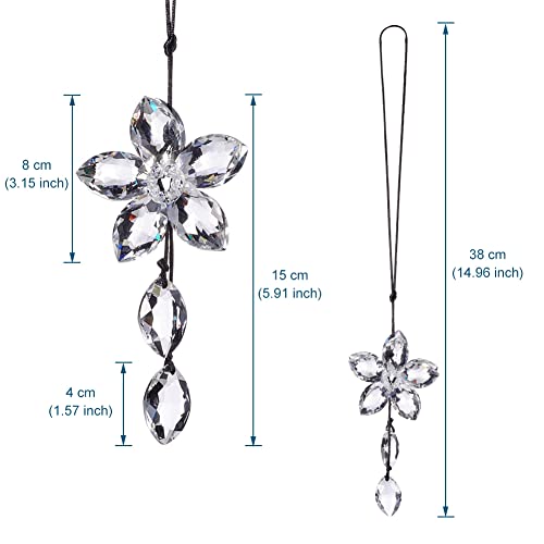 ATMOMO Crystal Flower Rear View Mirror Pendant Car Hanging Ornament Lucky Accessory, Transparent - Image 2