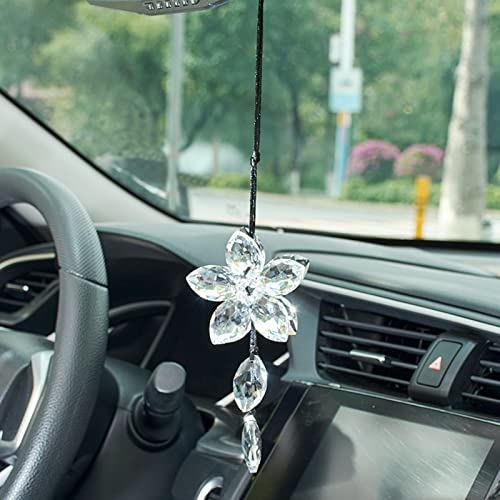 ATMOMO Crystal Flower Rear View Mirror Pendant Car Hanging Ornament Lucky Accessory, Transparent - Image 1