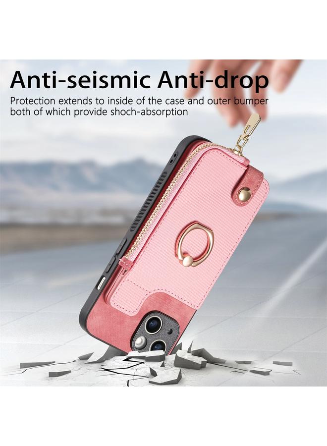 زبون جراب لهاتف iPhone 13 Pro مع حلقة جلدية متقاطعة وسحاب عمودي ومحفظة خلفية للهاتف - Image 5