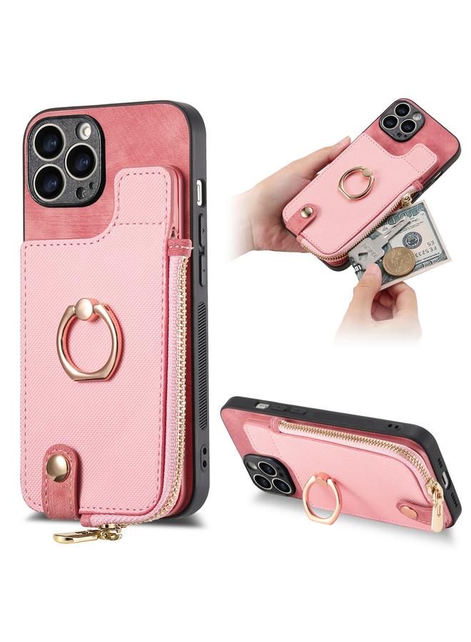 زبون جراب لهاتف iPhone 13 Pro مع حلقة جلدية متقاطعة وسحاب عمودي ومحفظة خلفية للهاتف - Image 1