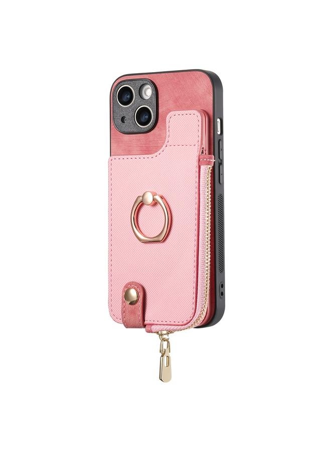 زبون جراب لهاتف iPhone 13 Pro مع حلقة جلدية متقاطعة وسحاب عمودي ومحفظة خلفية للهاتف - Image 2