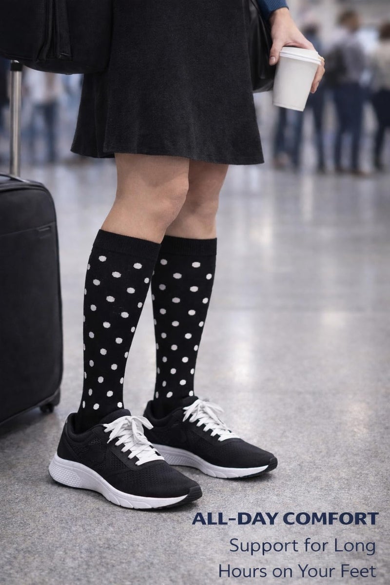 Aoliks Compression Socks for Women and Men, Knee High Support Stockings for Travel and Daily Wear, Stylish Compression Socks for Women, Black Leopard Pattern - Image 2