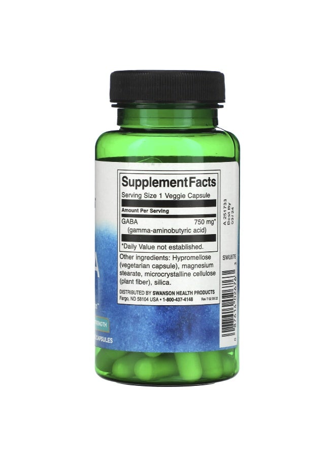 SWANSON سوانسون، غابا، قوة قصوى، 750 ملغ، 60 كبسولة نباتية - Image 2