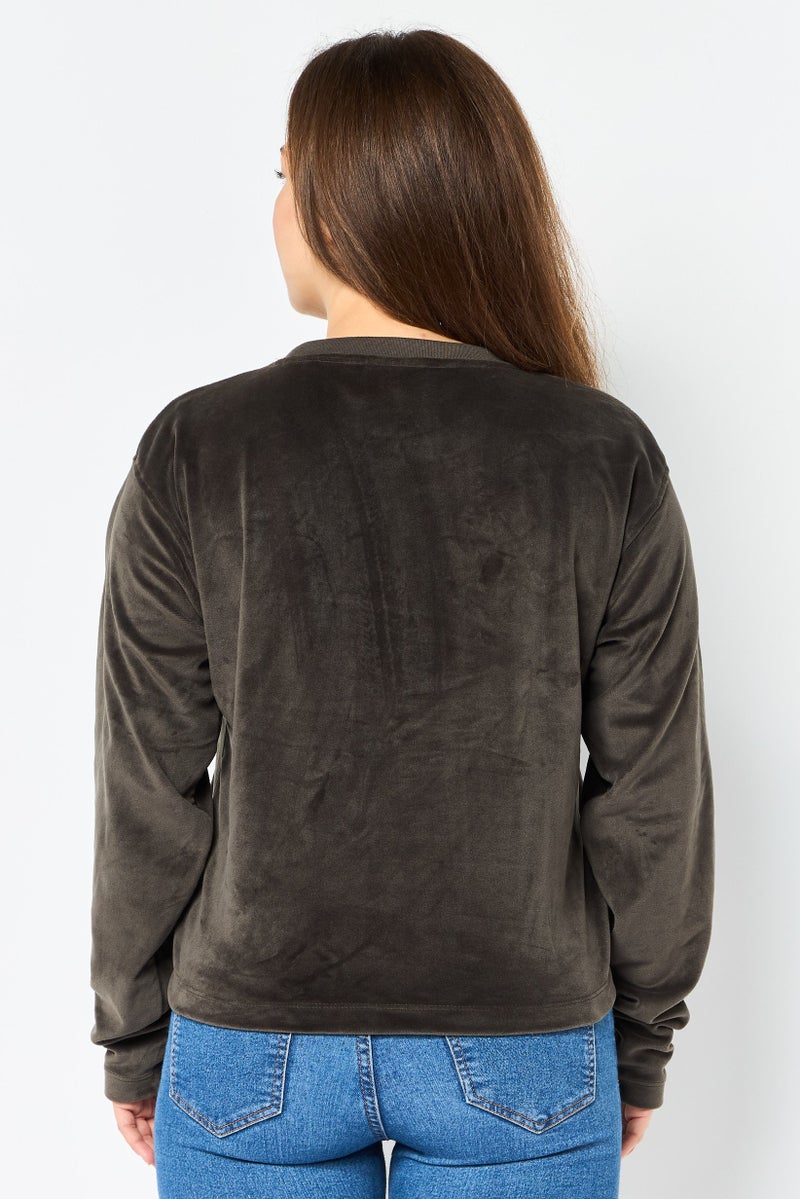 Juicy Couture Women Crew Neck Brand Logo Long Sleeve Sweatshirt, Dark Olive - Image 4