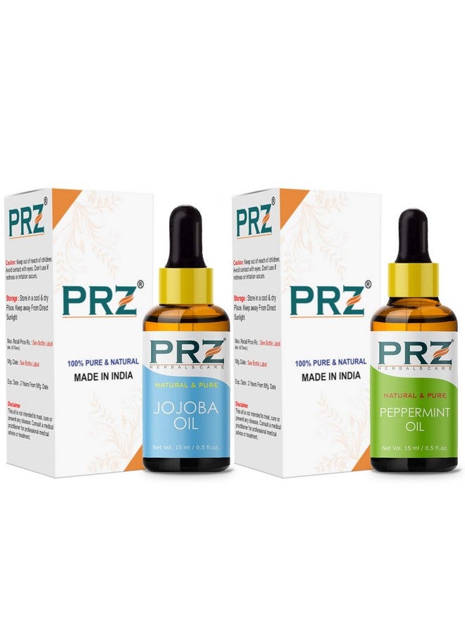 بي ار زد مجموعة من زيت الجوجوبا الناقل المعصور على البارد وزيت النعناع العطري، زيت طبيعي نقي 100% من الدرجة العلاجية للعلاج العطري وتدليك الجسم والعناية بالبشرة ونمو الشعر (15 مل لكل منهما) - Image 2