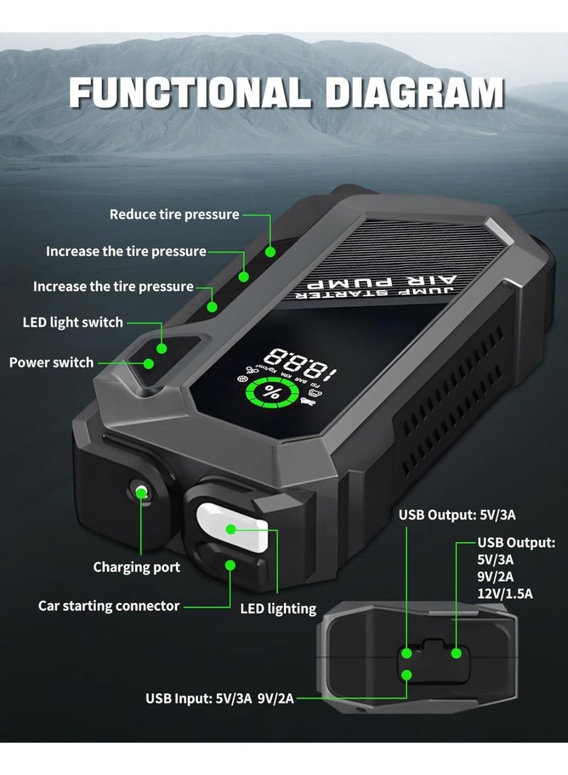 Multifunctional Car Starter, Equipped with Emergency Fast Charging, with Car Air Compressor, and Built-in Powerful LED Lighting - Image 5