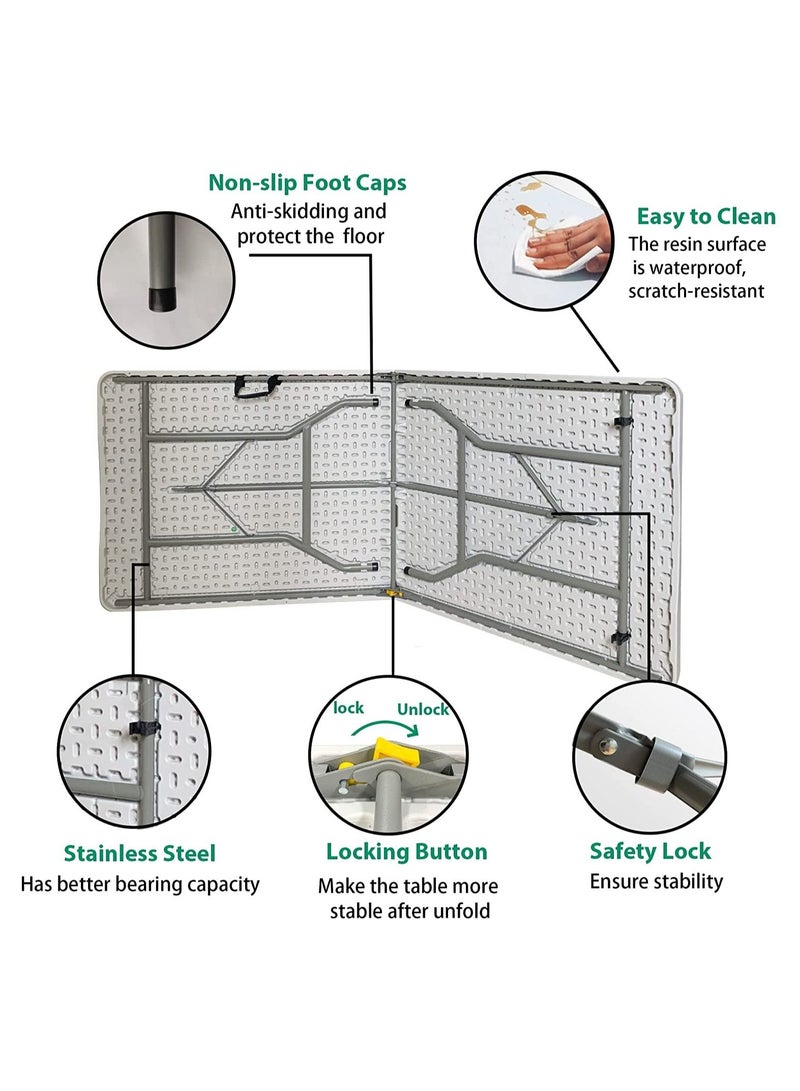 DubaiGallery 6ft Plastic Folding Table, Indoor Outdoor Heavy Duty Portable w/Handle, Lock for Picnic, Party, Camping - White - Image 4