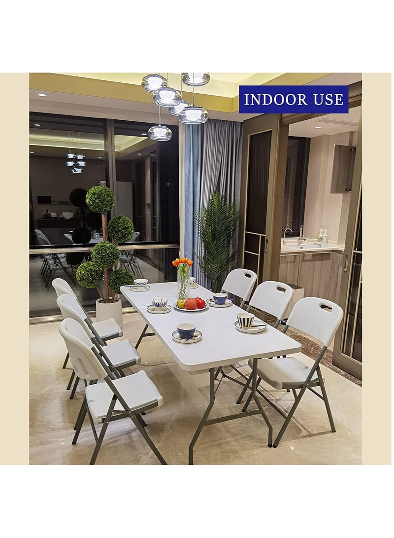 DubaiGallery 6ft Plastic Folding Table, Indoor Outdoor Heavy Duty Portable w/Handle, Lock for Picnic, Party, Camping - White - Image 3