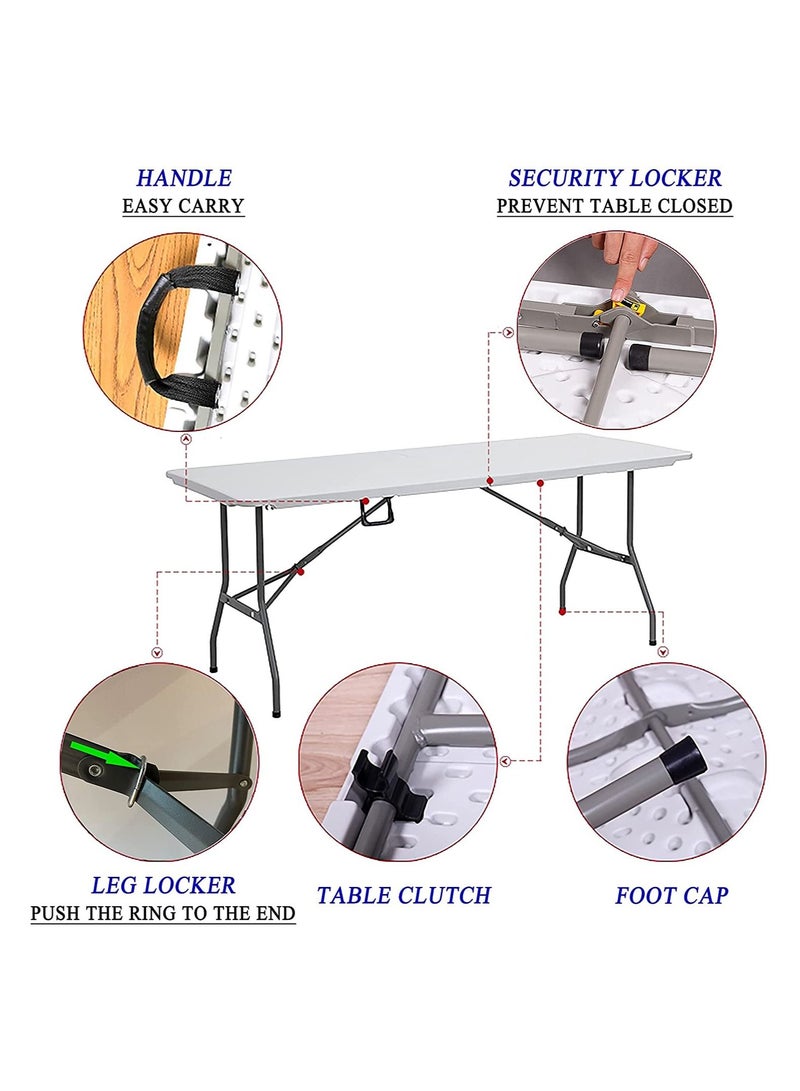 DubaiGallery 6ft Plastic Folding Table, Indoor Outdoor Heavy Duty Portable w/Handle, Lock for Picnic, Party, Camping - White - Image 2