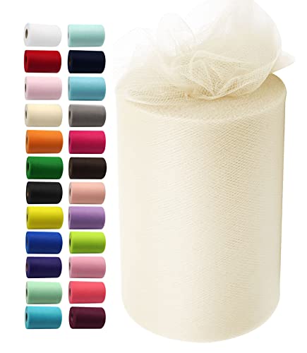 IONTACH Ivory Tulle Fabric Rolls 6 Inch by 100 Yards 300 feet Fabric Spool Tulle Ribbon for DIY Ivory Tutu Bow Baby Shower Birthday Party Wedding Decorations Christmas Craft Supplies - Image 1