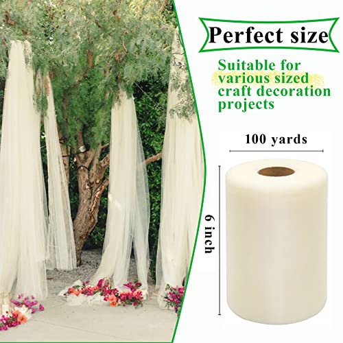 IONTACH Ivory Tulle Fabric Rolls 6 Inch by 100 Yards 300 feet Fabric Spool Tulle Ribbon for DIY Ivory Tutu Bow Baby Shower Birthday Party Wedding Decorations Christmas Craft Supplies - Image 3