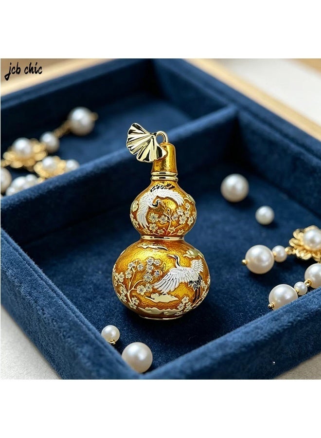 JCB CHIC Enamel Gourd Pendant with Crane & Plum Blossom, Chinese Traditional Lucky Amulet Jewelry for Women Men, Vintage Cloisonne Gourd Necklace Pendant for Good Luck, Health & Longevity(xs) - Image 1