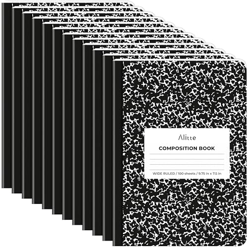 Alitte Composition Notebooks 12-Pack | Wide Ruled, 200 Pages (100 Sheets) | Black Marble, Smooth Thick Pages | 9.75x7.5, | School Notebooks, Writing Pads - Image 1